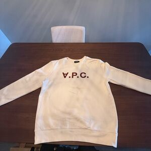 A.P.C. Off-White Crewneck Sweater with Maroon Logo